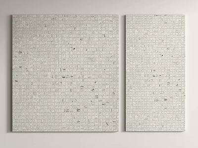 Two Gray Square Canvas Paintings With Grid Pattern And Abstract Texture Side By Side 3d model