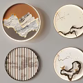 Modern Round Wall Decor With Mountain Patterns Tree Branches Stripes And Bird Motifs 3d model