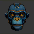 Ornate Blue Monkey Mask With Vibrant Orange Details And Shiny Gold Accents