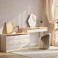 Elegant White Dressing Table with Gold Legs Ornate Mirror Open Drawers and Pink Flower Vase