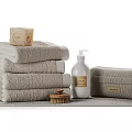 Soft Folded Bath Towels with Natural Soap Lotion and Toiletry Bag Set