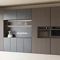 Modern Gray And Wooden Sideboard With Built-in Ovens Countertop And LED Lighting
