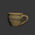 Handcrafted Traditional Earthenware Mug With Intricate Floral Patterns And Curved Handle