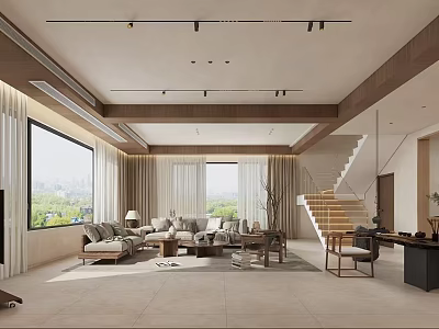 Modern Living and Dining Room Interior With Spacious Layout Large Windows Natural Light and Sofa 3d model