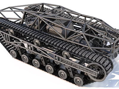 Detailed Skeleton Tank 3D Model with Tracks Wheels and Metal Frame Structure 3d model