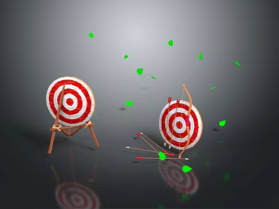 Sharp Arrows Hitting Standing And Fallen Targets With Scattered Green Leaves 3d model