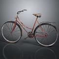 Vintage Style Red Bicycle With Classic Design Retro Metal Frame And Leather Seat