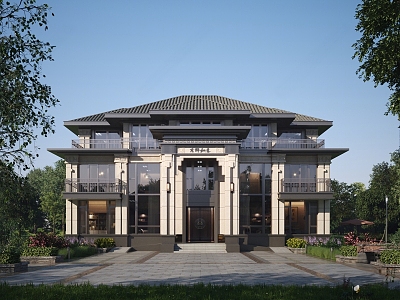 New Chinese Style Villa Luxury Villa 3d model