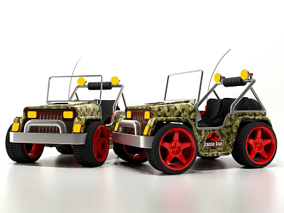 Camouflage Land Rover Kids Ride On Toy Cars With Red Wheels And Yellow Lights 3d model