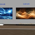 Two Flowing Light TVs Displaying Starry Night and Orange Flowing Light on Wooden TV Stand