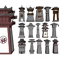 Traditional Chinese Ancient Architecture Models With Various Tower Pavilion And Archway Structures