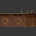 Wooden Home Living Counter With Decorative Diamond Patterns And Curved Design