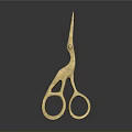 Golden Stork Shaped Scissors Elegant Design On Dark Background With Reflective Surface