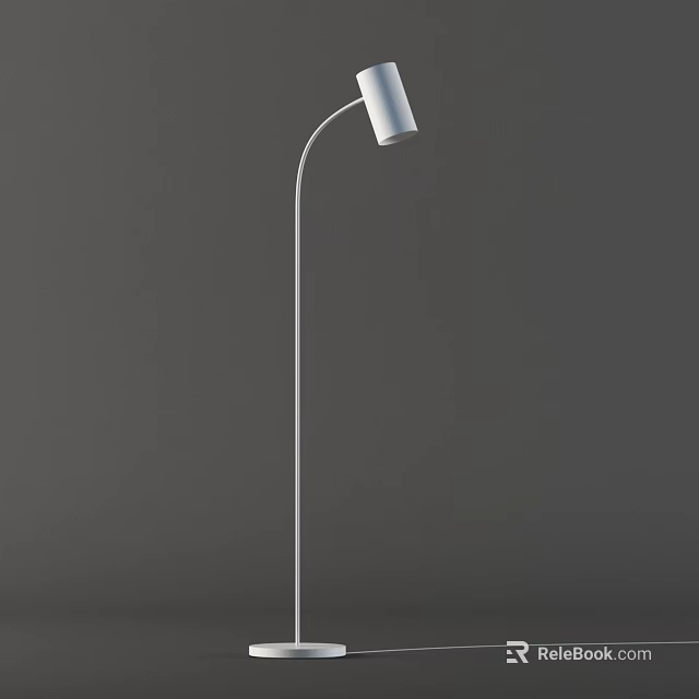 Modern White Floor Lamp with Curved Stand and Cylindrical Shade on Gray Background 3d model 