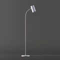 Modern White Floor Lamp with Curved Stand and Cylindrical Shade on Gray Background