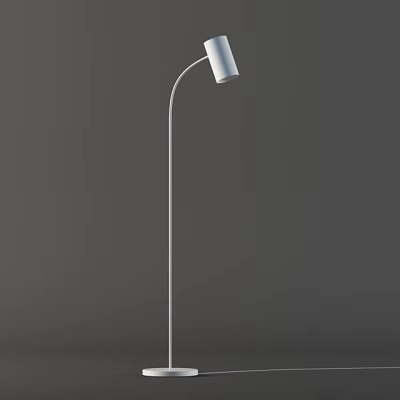 Modern White Floor Lamp with Curved Stand and Cylindrical Shade on Gray Background 3d model