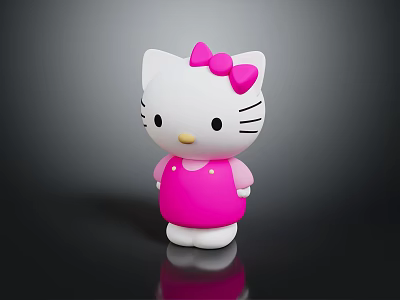 Cute Hello Kitty Character Figure With White Body Pink Dress And Pink Bow 3d model