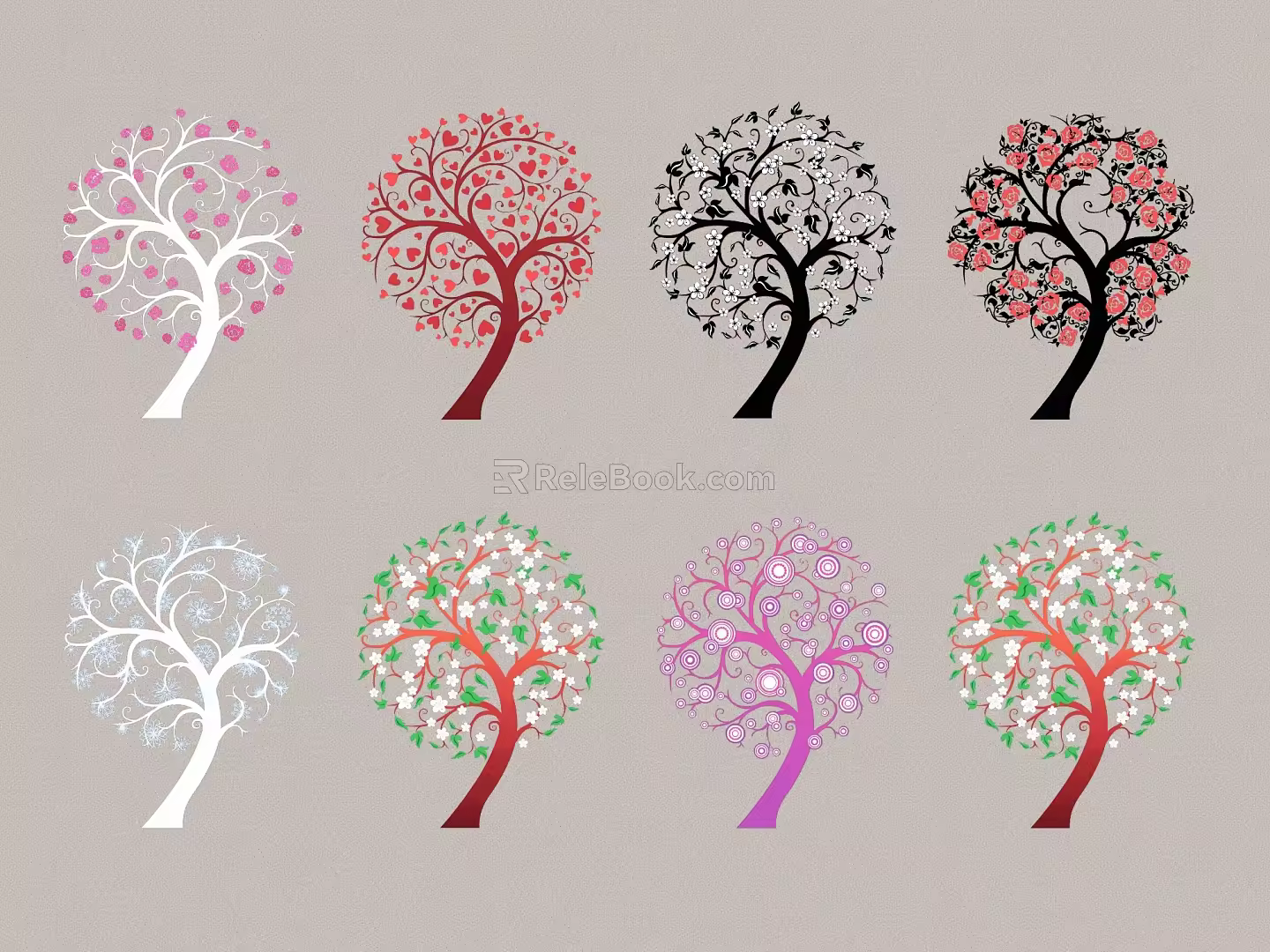 2D Color Art Tree Color Flower Tree Decorative Tree 3d model