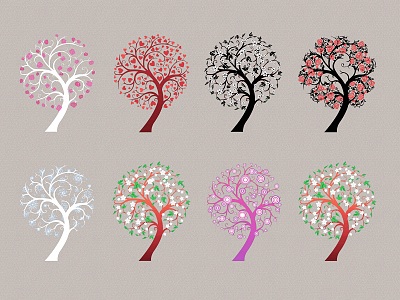 2D Color Art Tree Color Flower Tree Decorative Tree 3d model