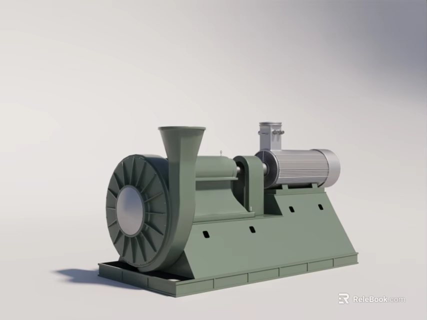 Heavy Duty Green Industrial Equipment Featuring Circular Fan And Motor Base 3d model 