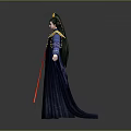 Ancient Game Movie Character in Blue Robe with Golden Crown Red Sash and Intricate Patterns