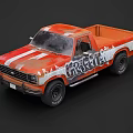 Vintage Orange and White Truck With Rustelle Graffiti Design And Large Off-Road Tires