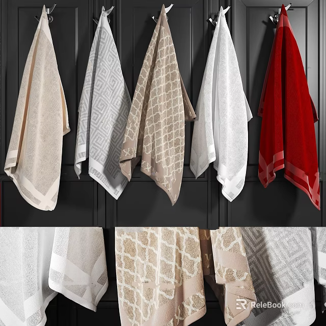 Assorted Color Cotton Towels with Stylish Geometric Designs for Bathroom Decor 3d model 