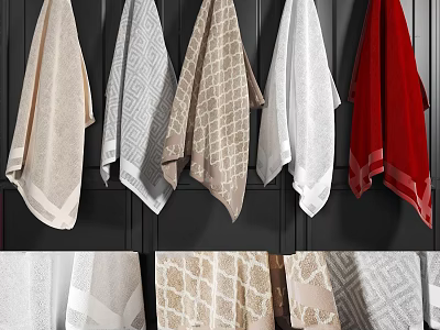 Assorted Color Cotton Towels with Stylish Geometric Designs for Bathroom Decor 3d model