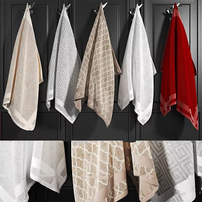Assorted Color Cotton Towels with Stylish Geometric Designs for Bathroom Decor 3d model