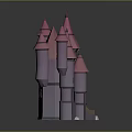 Cartoon Castle Scene With Pink Spire Roofs Multiple Towers And Small Windows