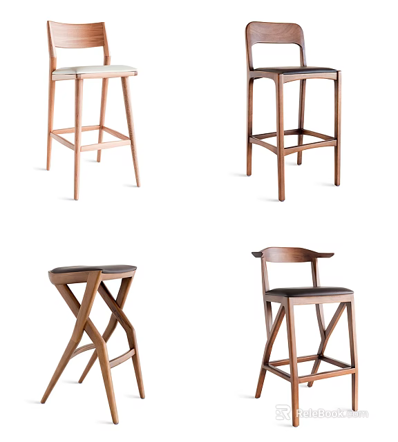 Wooden Bar Stools With Modern Design And Various Stylish Structures 3d model 
