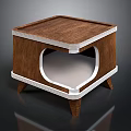Modern Wooden Side Table With White Trim Cutout Detail And Wooden Legs