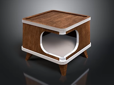 Modern Wooden Side Table With White Trim Cutout Detail And Wooden Legs 3d model