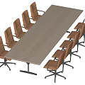 Wooden Modern Office Conference Table With Brown Rolling Chairs For Meeting Room