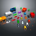 Colorful Toy Cars Various Types Including Trucks And Vehicles With Green Trees And Orange Decorations