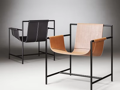Modern Accent Chairs With Leather Upholstery Black Metal Frame And Tan Black Color Design 3d model