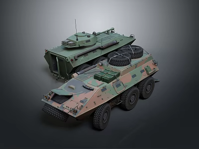Military Weapons Featuring Armored Combat Vehicle and Tank with Camouflage Design 3d model