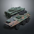 Military Weapons Featuring Armored Combat Vehicle and Tank with Camouflage Design