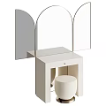 Modern White Dressing Table with Three Arched Mirrors and Round Upholstered Stool 3d model