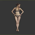 Woman In Brown Bikini With Updo Hairstyle Posing In Grey Background Wearing High Heels