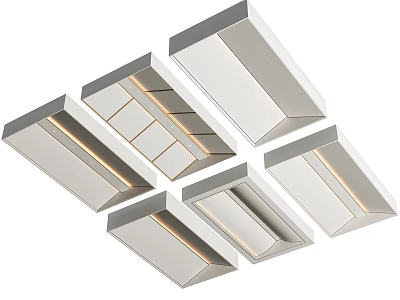Contemporary Ceiling Design Featuring Sleek White Panels Metal Frames And LED Strip Lights 3d model