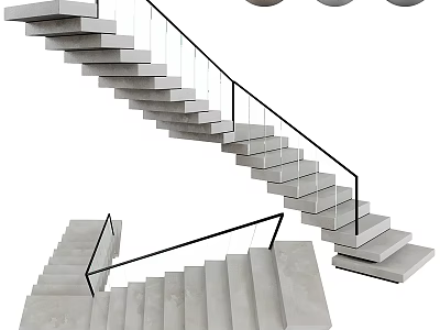 Modern Concrete Staircase Design With Metal Handrail And Glass Railing 3d model