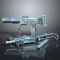 Futuristic Sci Fi Weapon With Metallic Barrel Scope And Mechanical Components 3d model