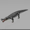 Realistic 3D Crocodile Model With Open Mouth And Textured Skin On Dark Background