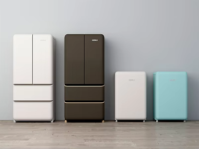 Modern Home Refrigerators Freezers In White Dark Brown Light Blue Three Door Compact Styles 3d model