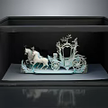Decorative Model Carriage Pulled by Two White Horses Displayed in Black Box with Intricate Details