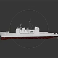 Modern Warship Model Number 72 With White Hull Red Bottom Radar Antennas And Missile Launchers