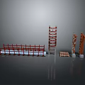 Red Construction Scene Components With Guardrails Ladders Columns And Platforms 3d model