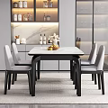 Modern Dining Table Set with Marble Tabletop Grey Chairs and Decor in Contemporary Dining Space 3d model