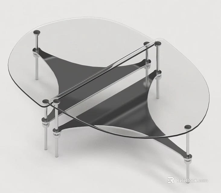 Modern Irregular Glass Top Metal Bracket Sofa Coffee Table Set For Minimalist Living Room 3d model 